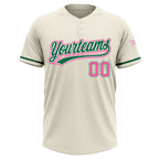 Custom Cream Pink-Kelly Green Two-Button Unisex Softball Jersey photo 2