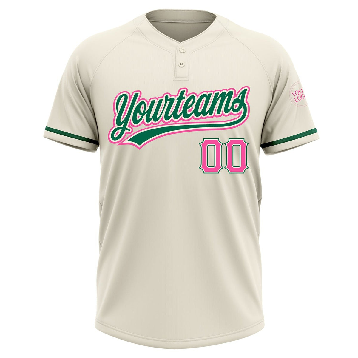 Custom Cream Pink-Kelly Green Two-Button Unisex Softball Jersey photo 2