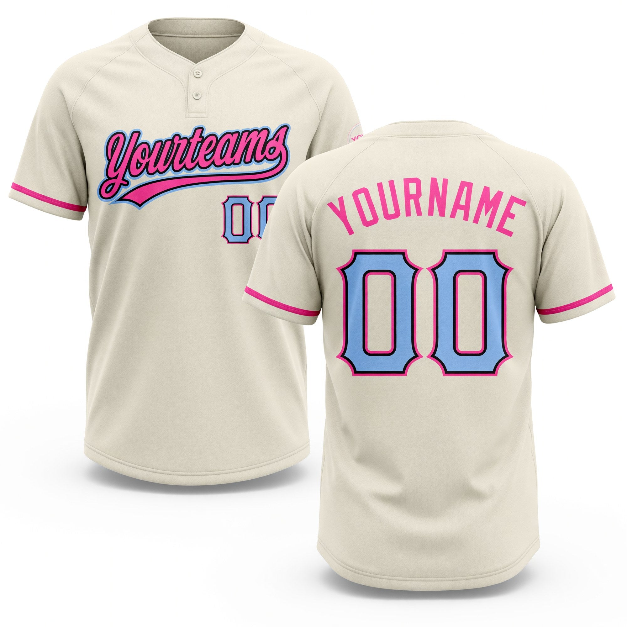 Custom Cream Light Blue Black-Pink Two-Button Unisex Softball Jersey