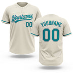Custom Cream Teal-Gray Two-Button Unisex Softball Jersey