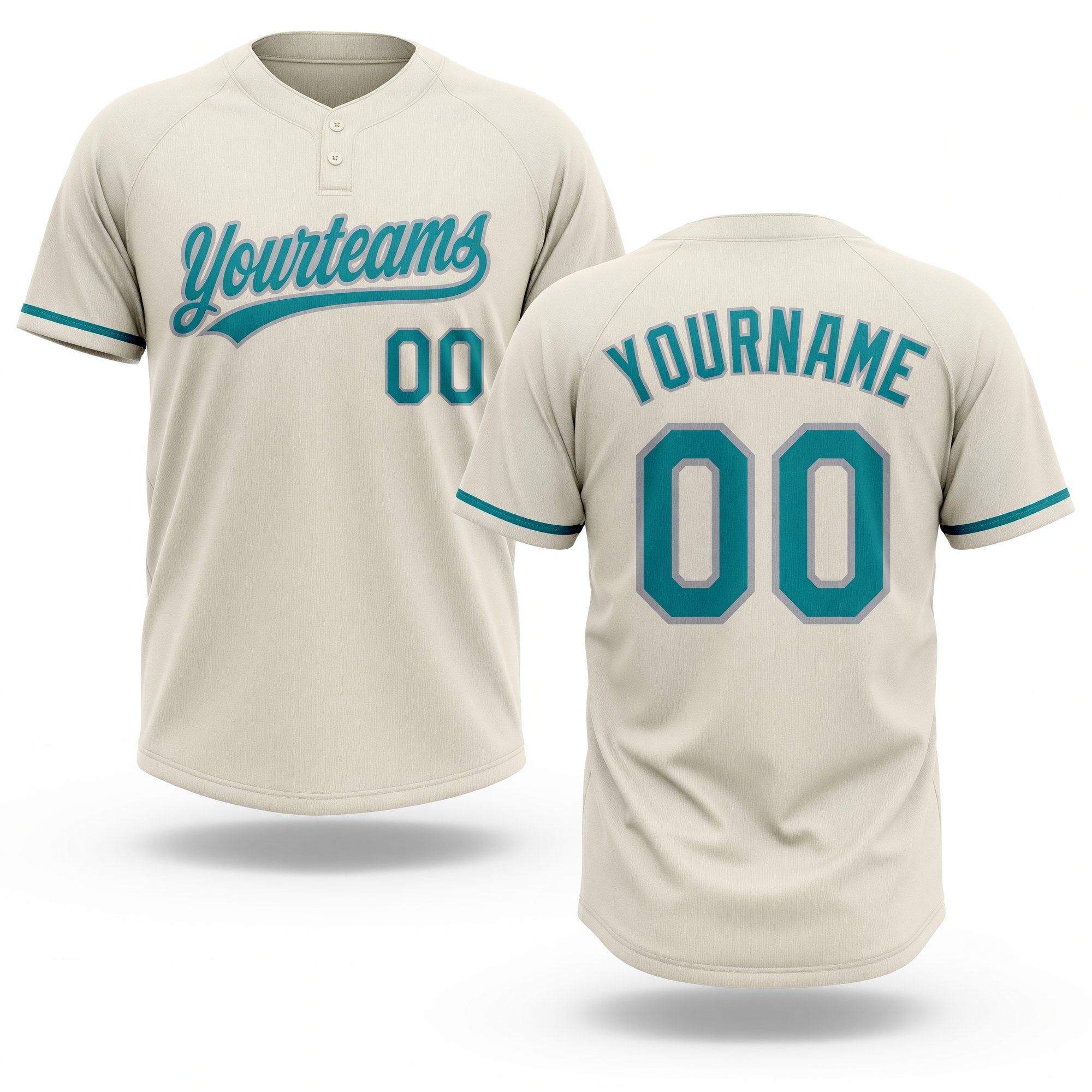 Custom Cream Teal-Gray Two-Button Unisex Softball Jersey