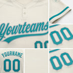 Custom Cream Teal-Gray Two-Button Unisex Softball Jersey detail