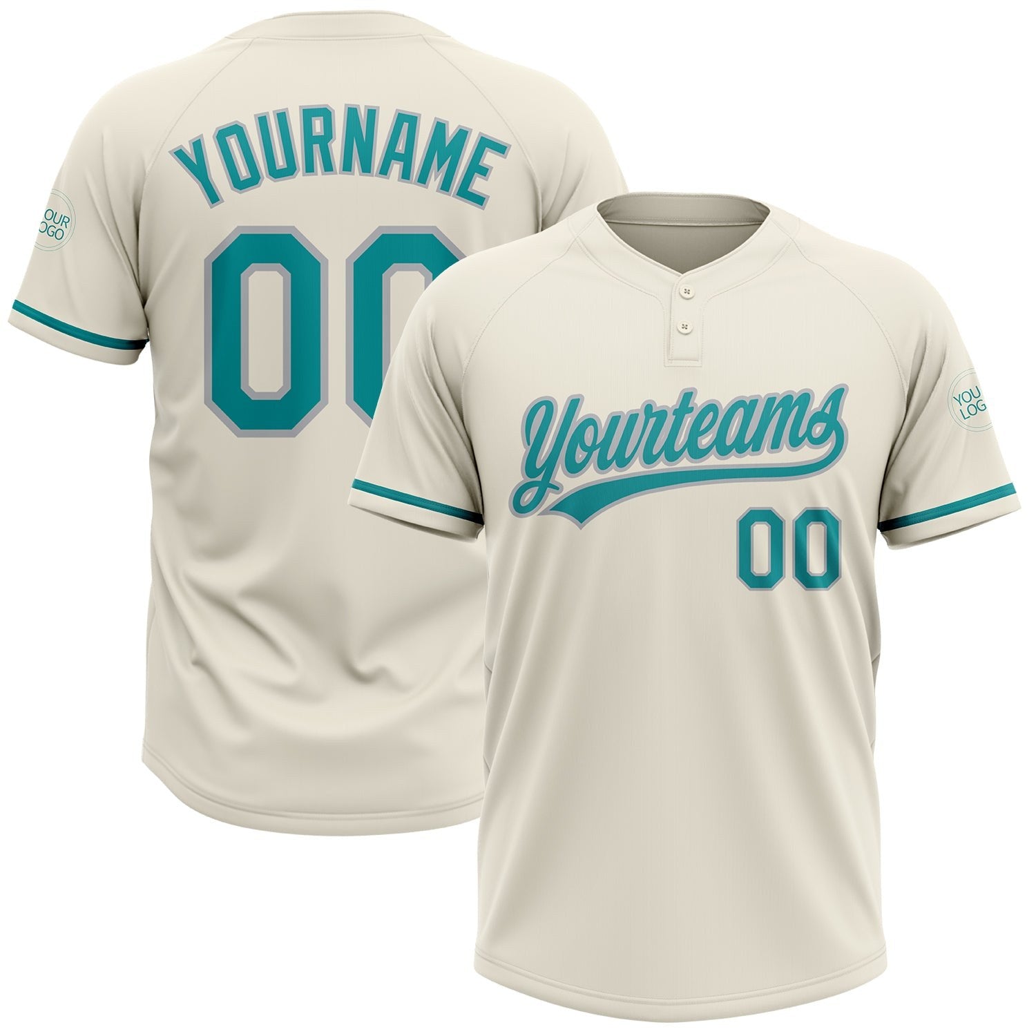 Custom Cream Teal-Gray Two-Button Unisex Softball Jersey photo 1
