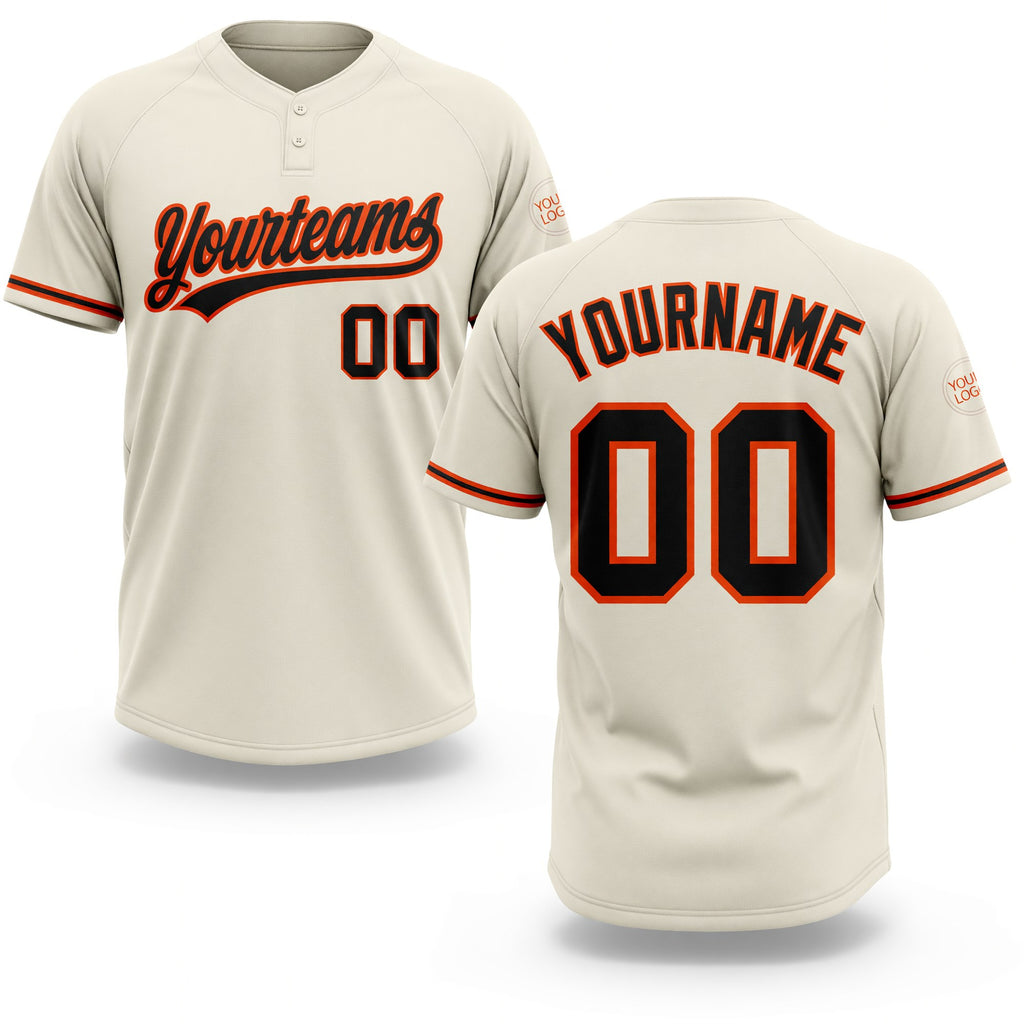 Custom Cream Black-Orange Two-Button Unisex Softball Jersey
