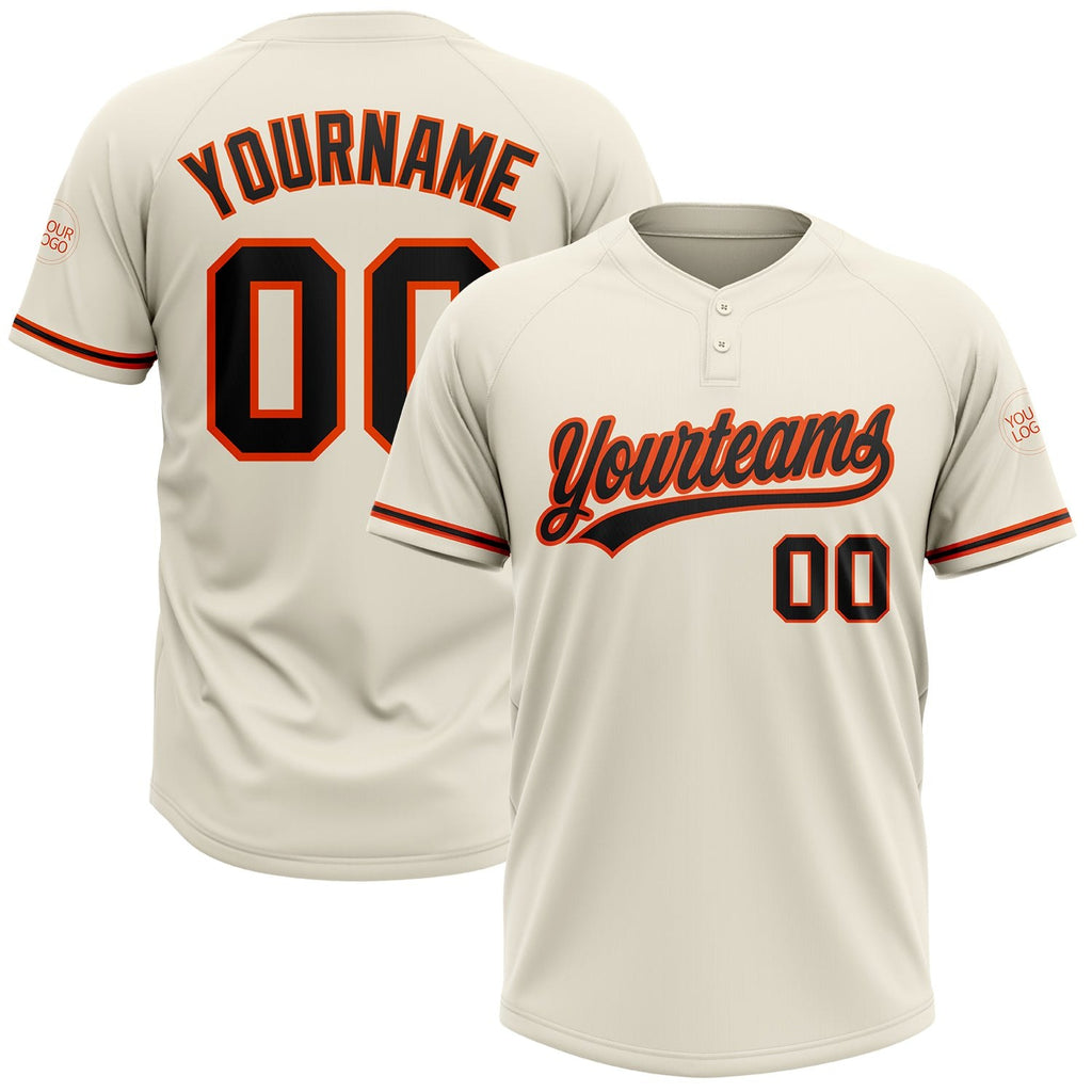 Custom Cream Black-Orange Two-Button Unisex Softball Jersey photo 1