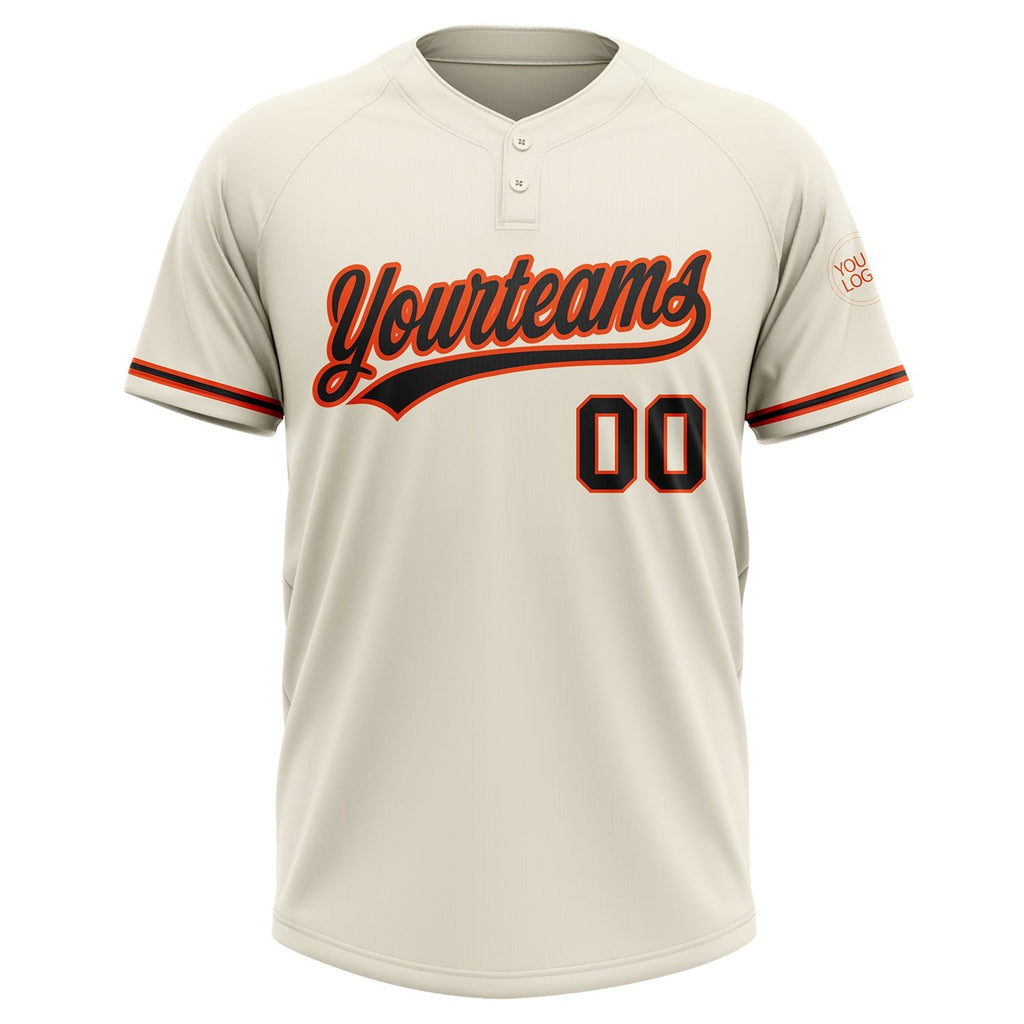 Custom Cream Black-Orange Two-Button Unisex Softball Jersey photo 2