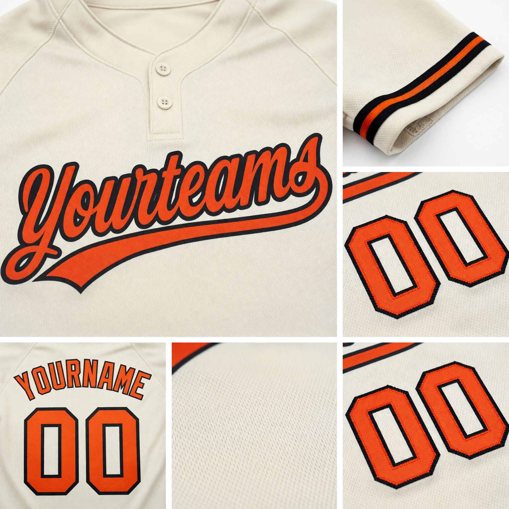 Custom Cream Orange-Black Two-Button Unisex Softball Jersey detail