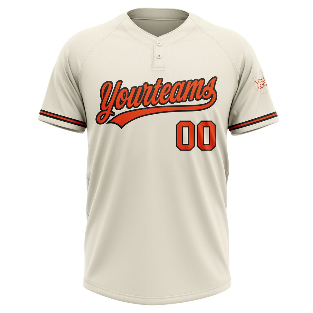 Custom Cream Orange-Black Two-Button Unisex Softball Jersey photo 2