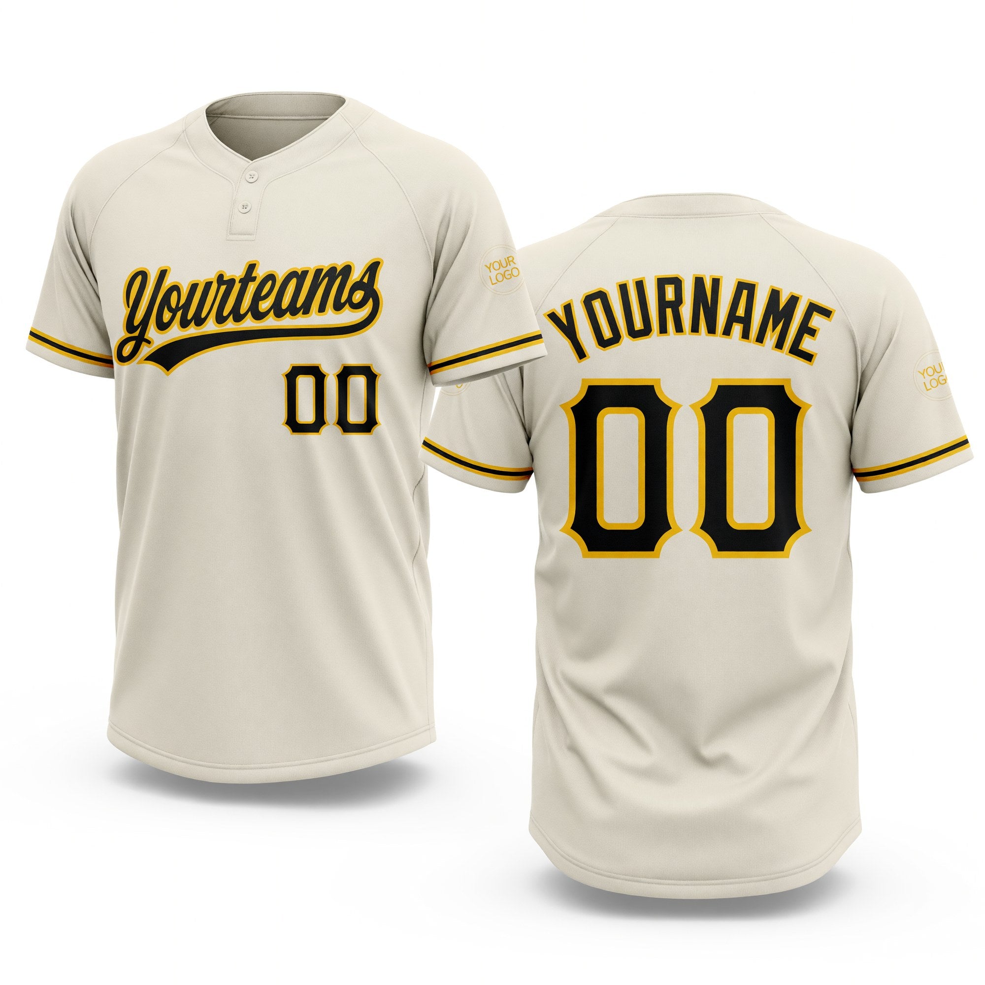 Custom Cream Black-Yellow Two-Button Unisex Softball Jersey