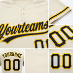 Custom Cream Black-Yellow Two-Button Unisex Softball Jersey detail