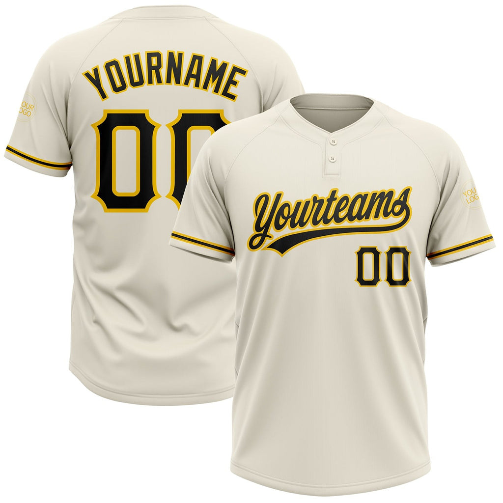 Custom Cream Black-Yellow Two-Button Unisex Softball Jersey photo 1