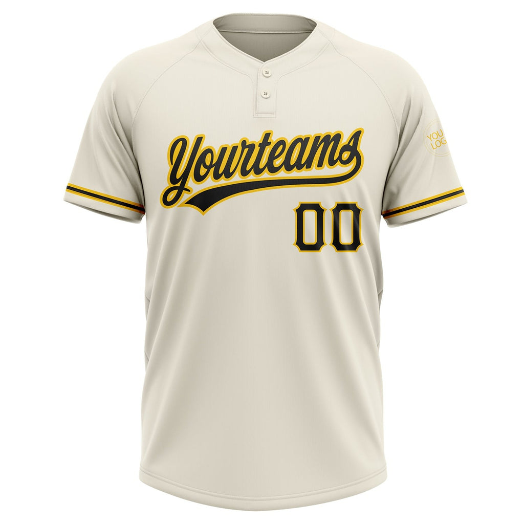 Custom Cream Black-Yellow Two-Button Unisex Softball Jersey photo 2