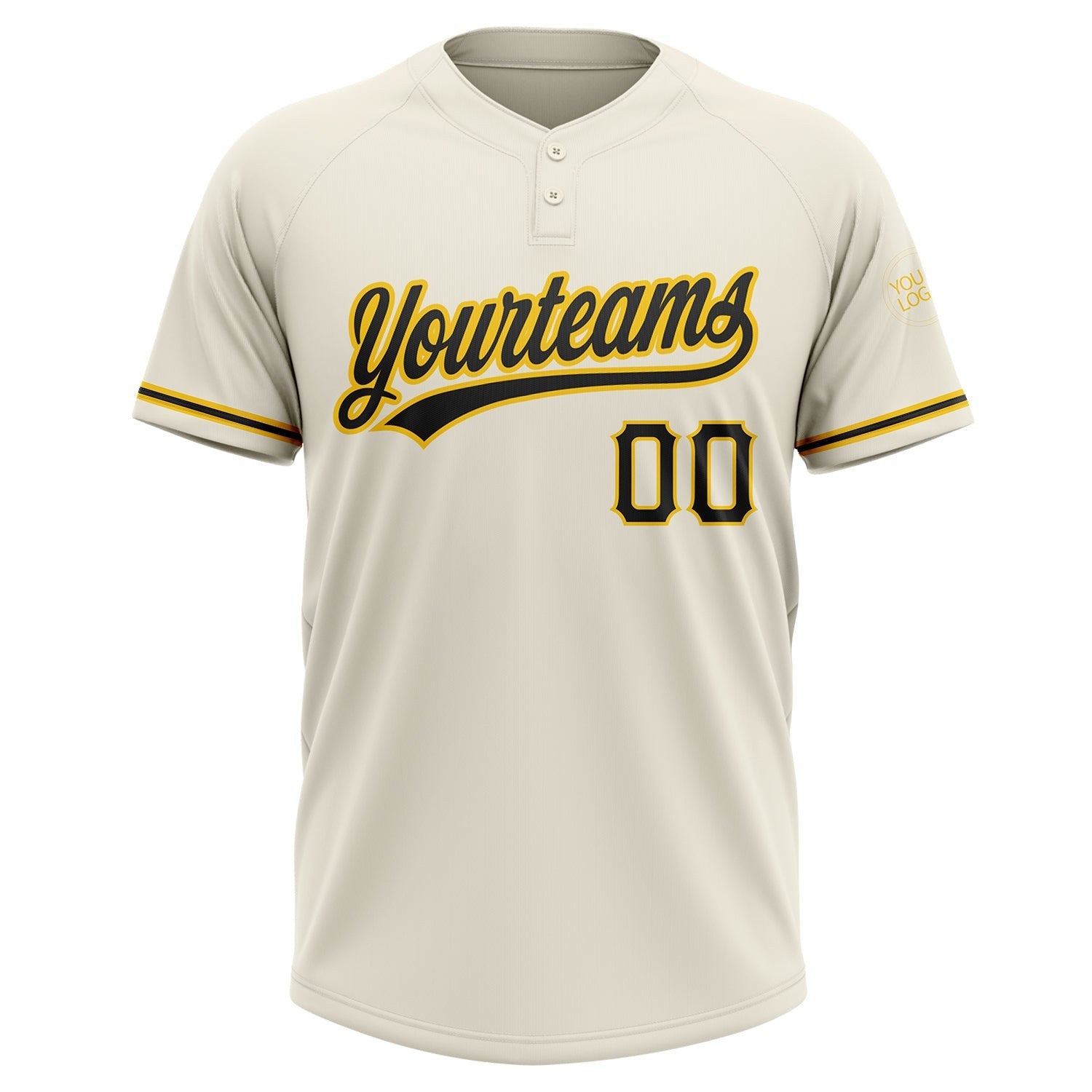 Custom Cream Black-Yellow Two-Button Unisex Softball Jersey photo 2