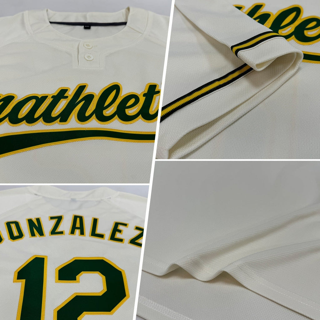 Custom Cream Green-Yellow Two-Button Unisex Softball Jersey photo 2