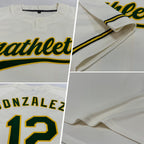 Custom Cream Green-Yellow Two-Button Unisex Softball Jersey photo 2