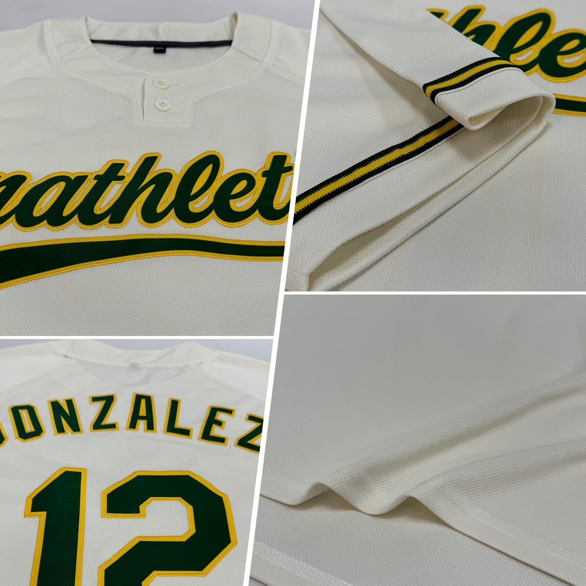Custom Cream Green-Yellow Two-Button Unisex Softball Jersey photo 2