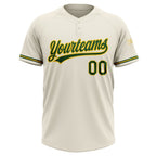 Custom Cream Green-Yellow Two-Button Unisex Softball Jersey photo 3