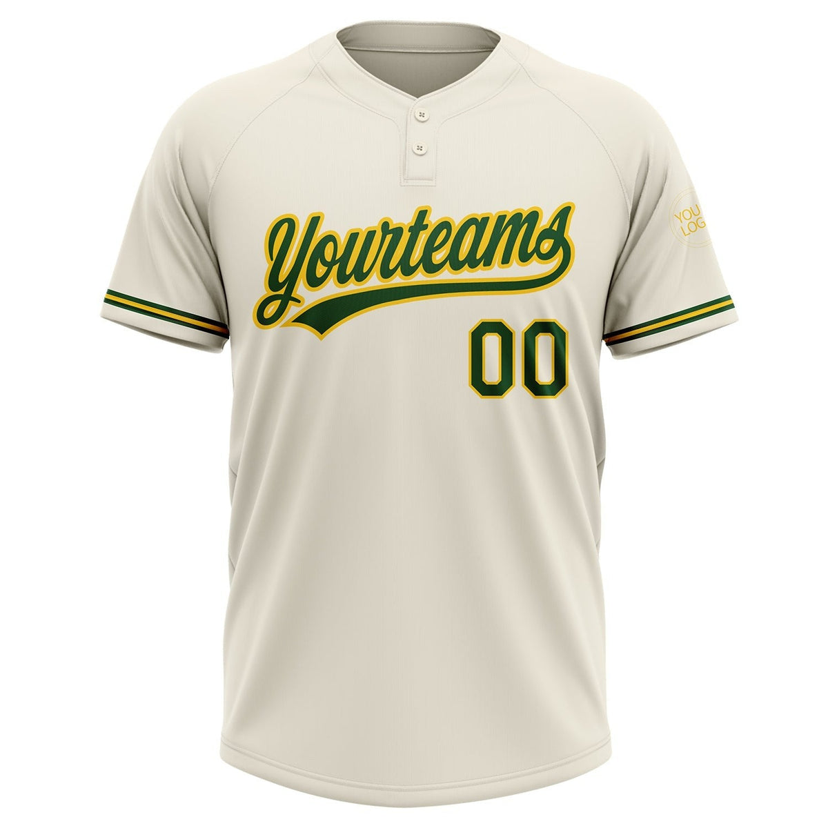 Custom Cream Green-Yellow Two-Button Unisex Softball Jersey photo 3