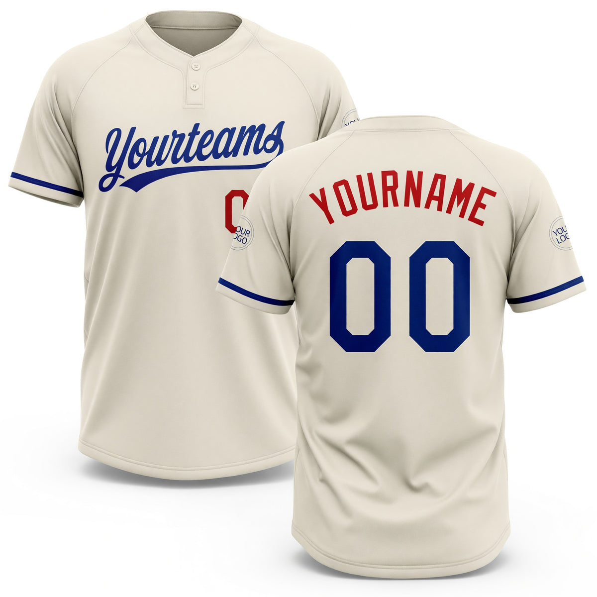 Custom Cream Royal-Red Two-Button Unisex Softball Jersey