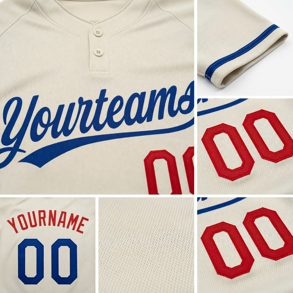 Custom Cream Royal-Red Two-Button Unisex Softball Jersey detail