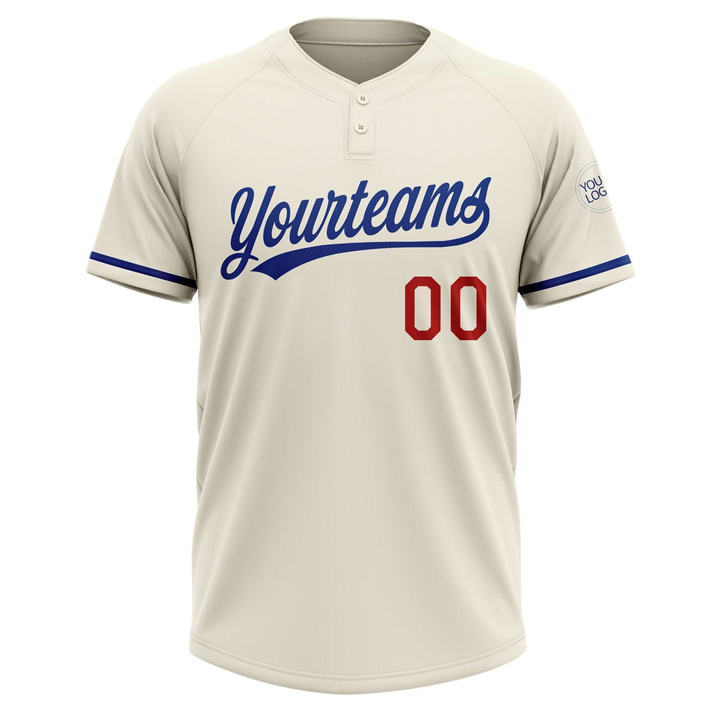 Custom Cream Royal-Red Two-Button Unisex Softball Jersey photo 1