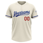 Custom Cream Royal-Red Two-Button Unisex Softball Jersey photo 1