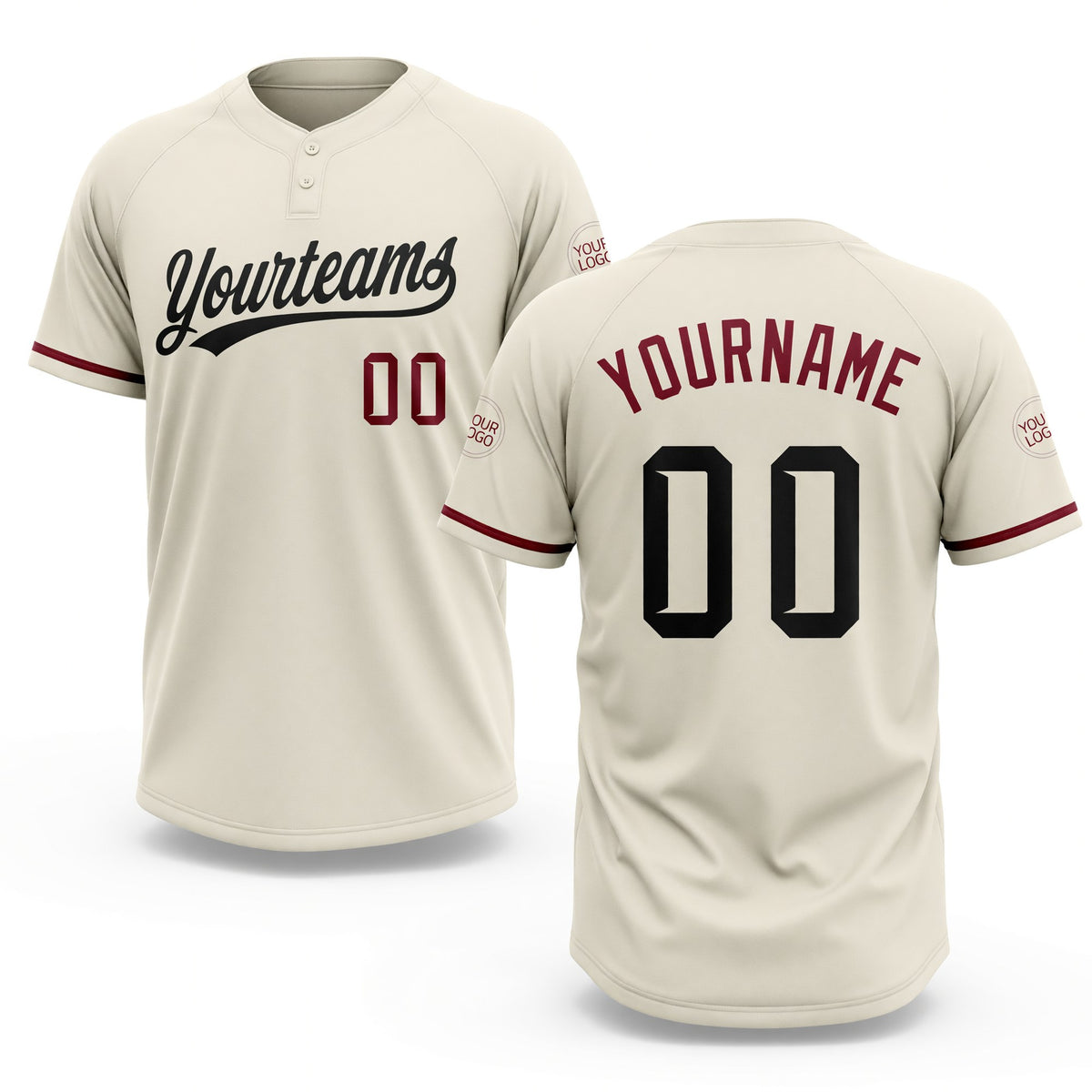 Custom Cream Black-Crimson Two-Button Unisex Softball Jersey
