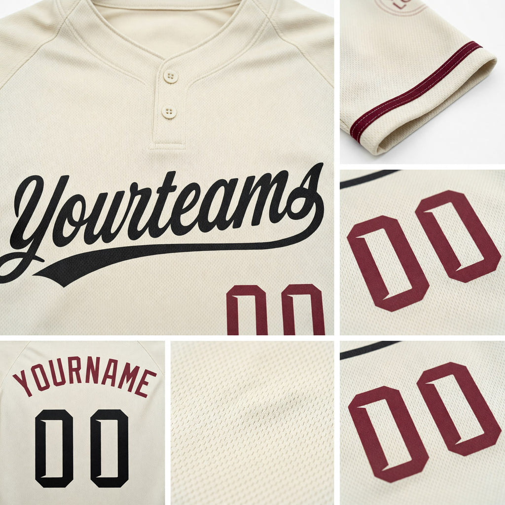 Custom Cream Black-Crimson Two-Button Unisex Softball Jersey detail