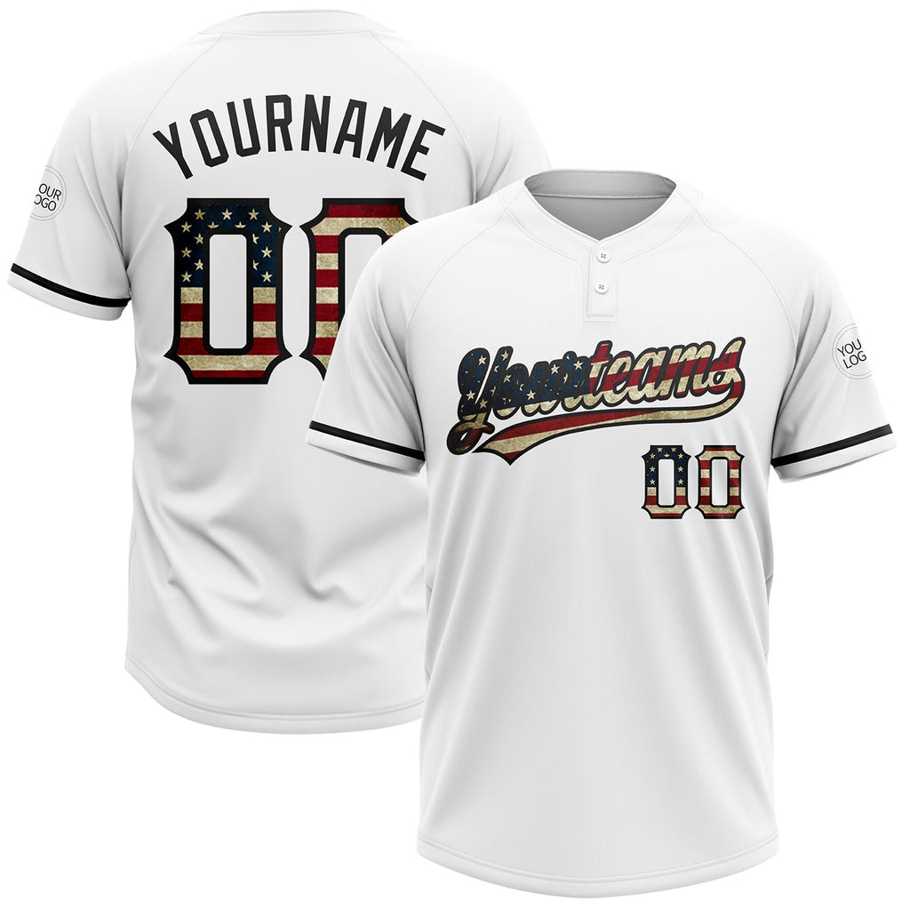 Custom White Vintage USA Flag-Black Two-Button Unisex Softball Jersey photo 1