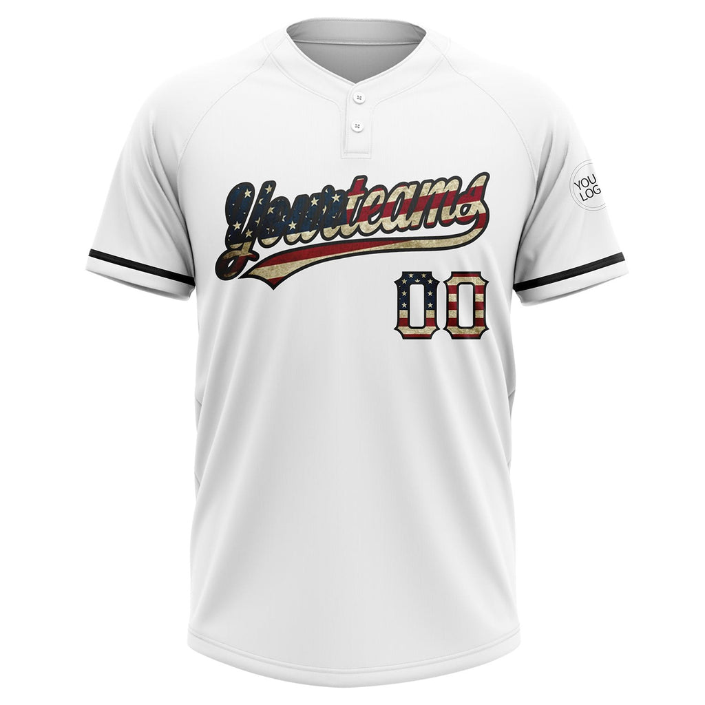 Custom White Vintage USA Flag-Black Two-Button Unisex Softball Jersey photo 2