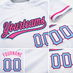 Custom White Light Blue Black-Pink Two-Button Unisex Softball Jersey detail