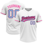 Custom White Light Blue Black-Pink Two-Button Unisex Softball Jersey photo 1