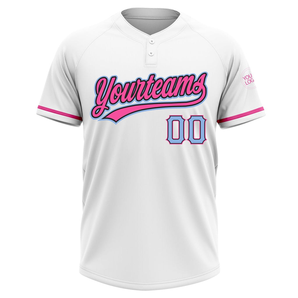 Custom White Light Blue Black-Pink Two-Button Unisex Softball Jersey photo 2
