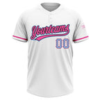 Custom White Light Blue Black-Pink Two-Button Unisex Softball Jersey photo 2