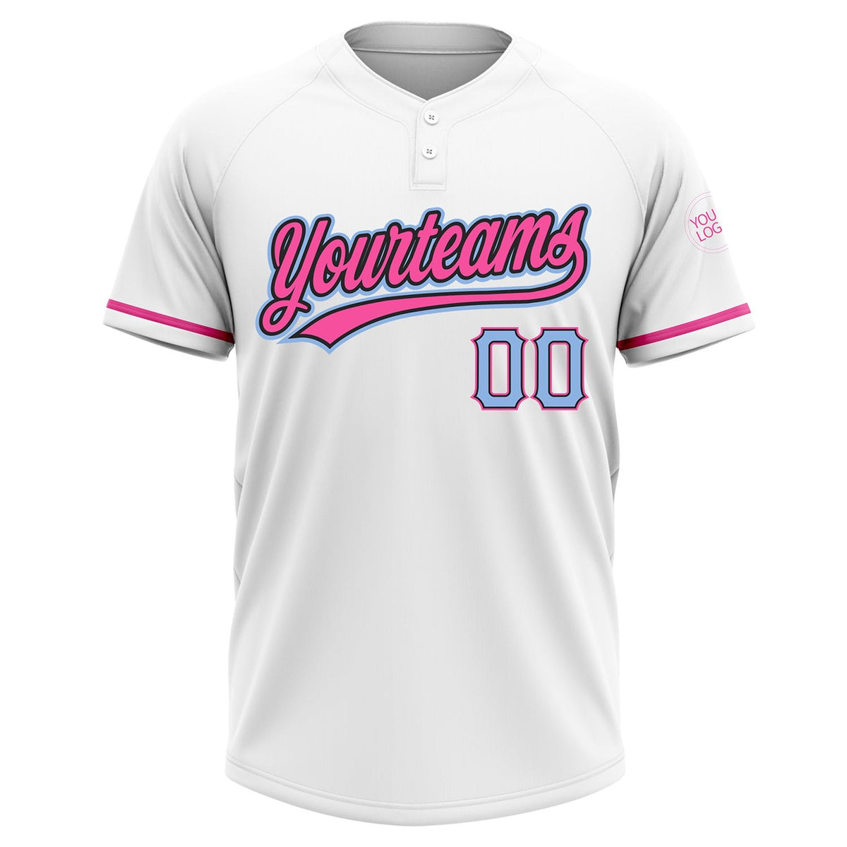 Custom White Light Blue Black-Pink Two-Button Unisex Softball Jersey photo 2