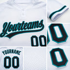 Custom White Black-Teal Two-Button Unisex Softball Jersey detail
