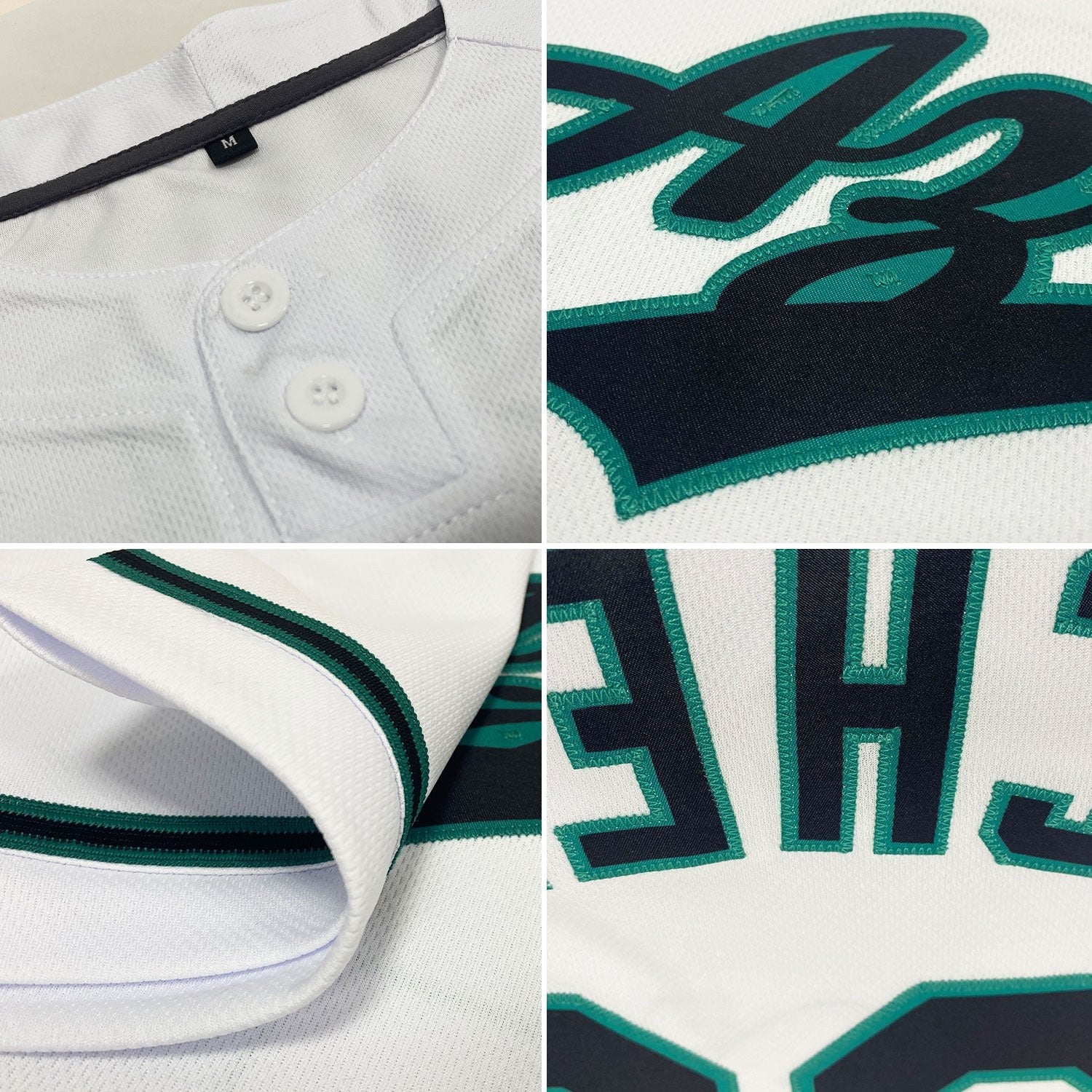 Custom White Black-Teal Two-Button Unisex Softball Jersey photo 2