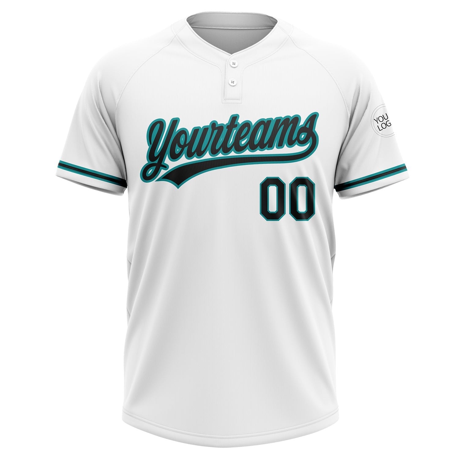 Custom White Black-Teal Two-Button Unisex Softball Jersey photo 3