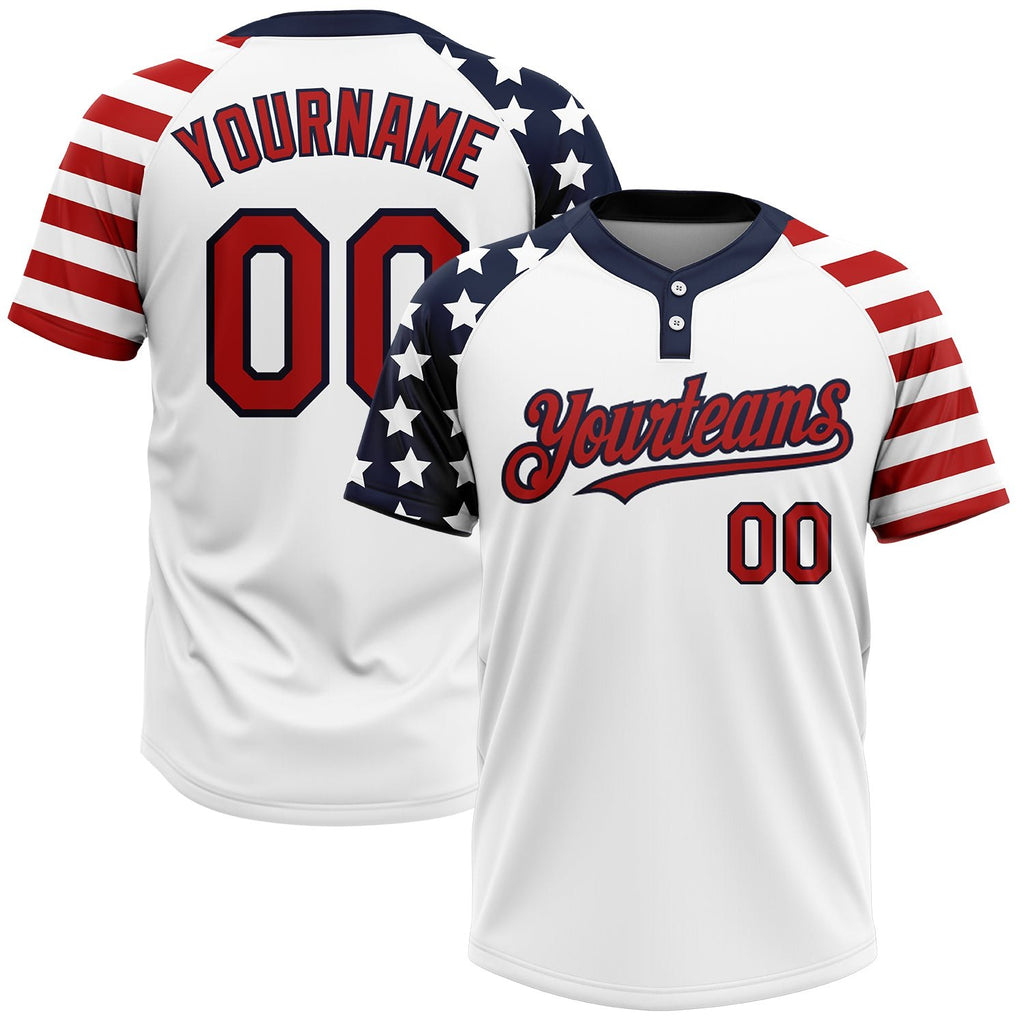 Custom White Red-Navy 3D American Flag Fashion Two-Button Unisex Softball Jersey photo 1