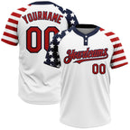 Custom White Red-Navy 3D American Flag Fashion Two-Button Unisex Softball Jersey photo 1