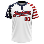 Custom White Red-Navy 3D American Flag Fashion Two-Button Unisex Softball Jersey photo 2
