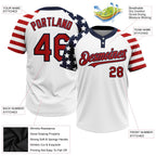 Custom White Red-Navy 3D American Flag Fashion Two-Button Unisex Softball Jersey photo 3
