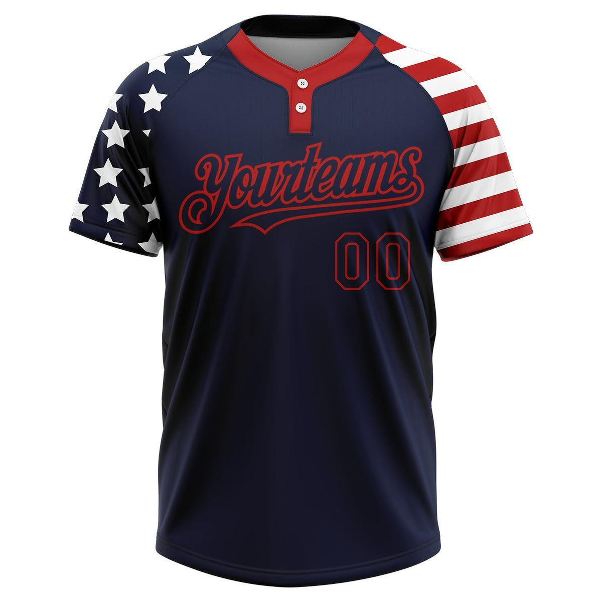 Custom Navy Red-White 3D American Flag Fashion Two-Button Unisex Softball Jersey photo 2