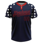 Custom Navy Red-White 3D American Flag Fashion Two-Button Unisex Softball Jersey photo 2