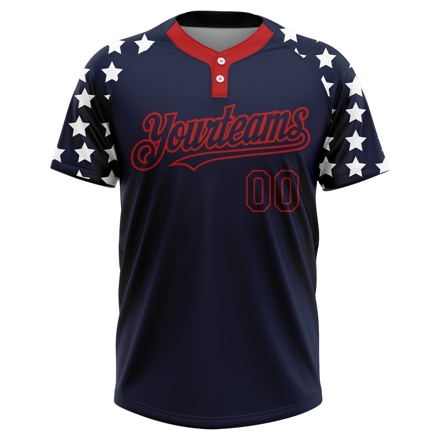 Custom Navy Red-White 3D American Flag Fashion Two-Button Unisex Softball Jersey photo 2