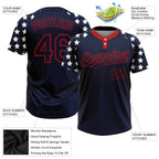 Custom Navy Red-White 3D American Flag Fashion Two-Button Unisex Softball Jersey photo 3