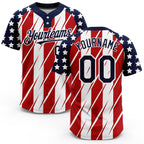 Custom Red Navy-White 3D American Flag Fashion Two-Button Unisex Softball Jersey