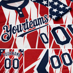 Custom Red Navy-White 3D American Flag Fashion Two-Button Unisex Softball Jersey detail