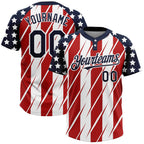 Custom Red Navy-White 3D American Flag Fashion Two-Button Unisex Softball Jersey photo 1