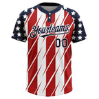 Custom Red Navy-White 3D American Flag Fashion Two-Button Unisex Softball Jersey photo 2